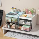 Rangement bureau multifonctionnel en plastique avec tiroirs transparents