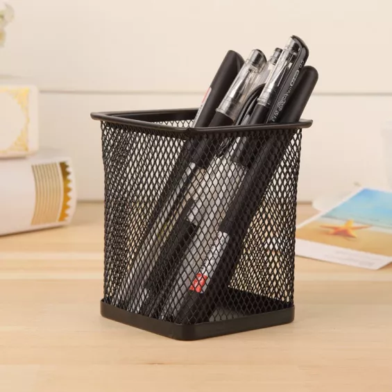 Rangement bureau porte-stylo rectangulaire en maille métallique