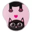 Tapis de souris rose chat noir avec bord de verrouillage
