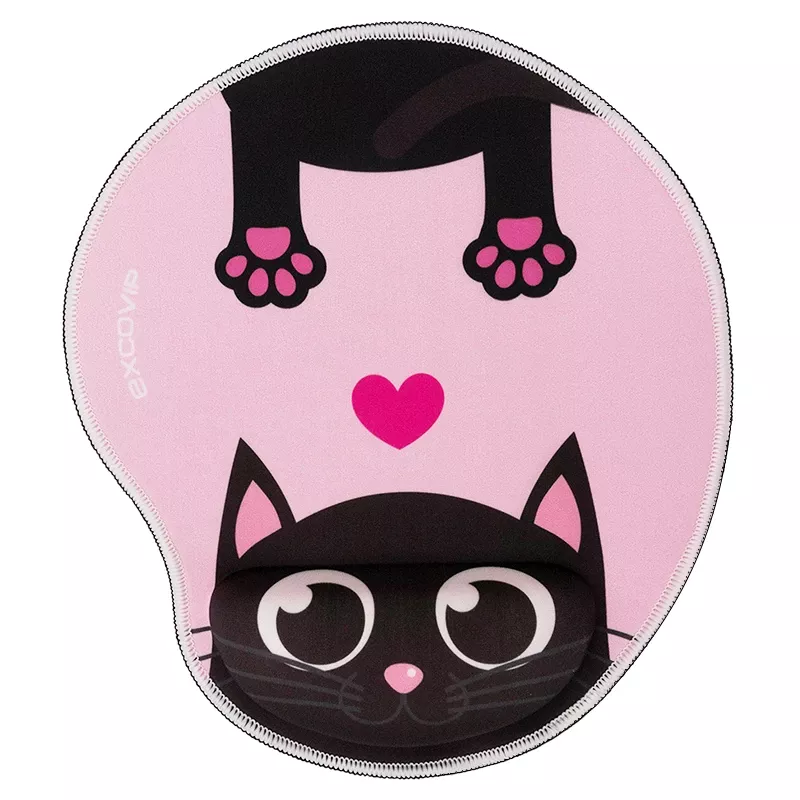 Tapis de souris rose chat noir avec bord de verrouillage