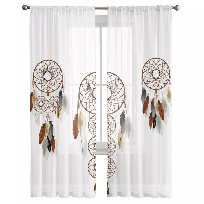 Rideau salon en tulle avec motifs attrape-rêve