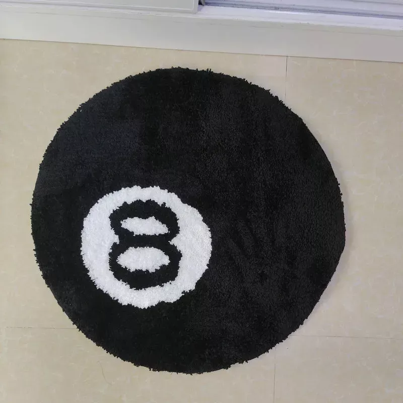 Tapis de salon doux noir design boule numéro 8