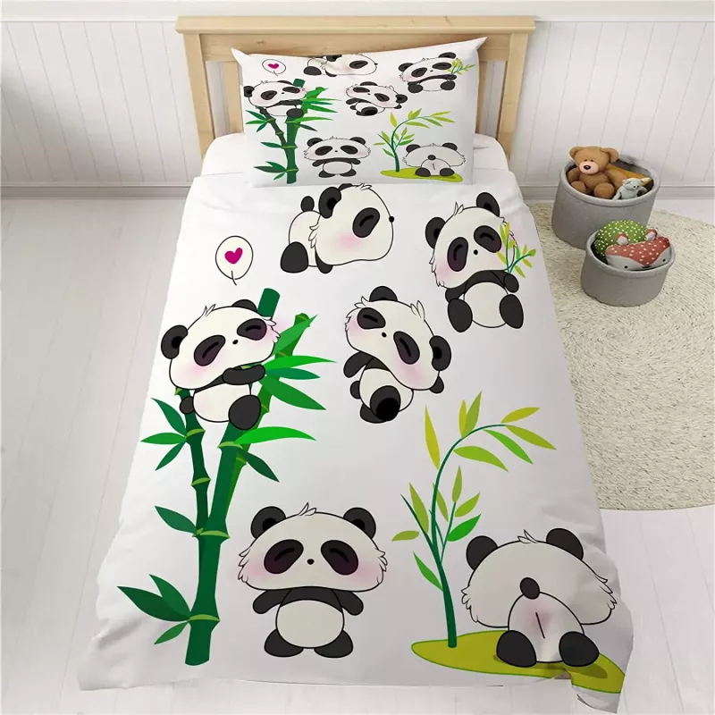 Linge de lit chambre enfant motif pandas et bambous