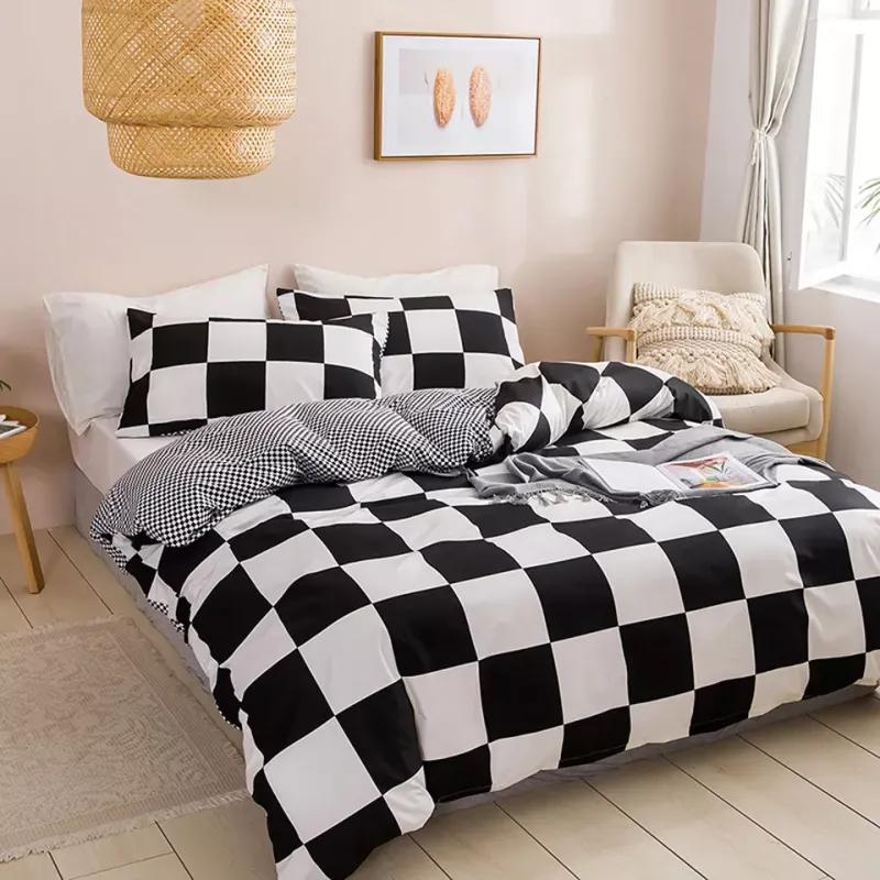 Linge de lit chambre motif damier