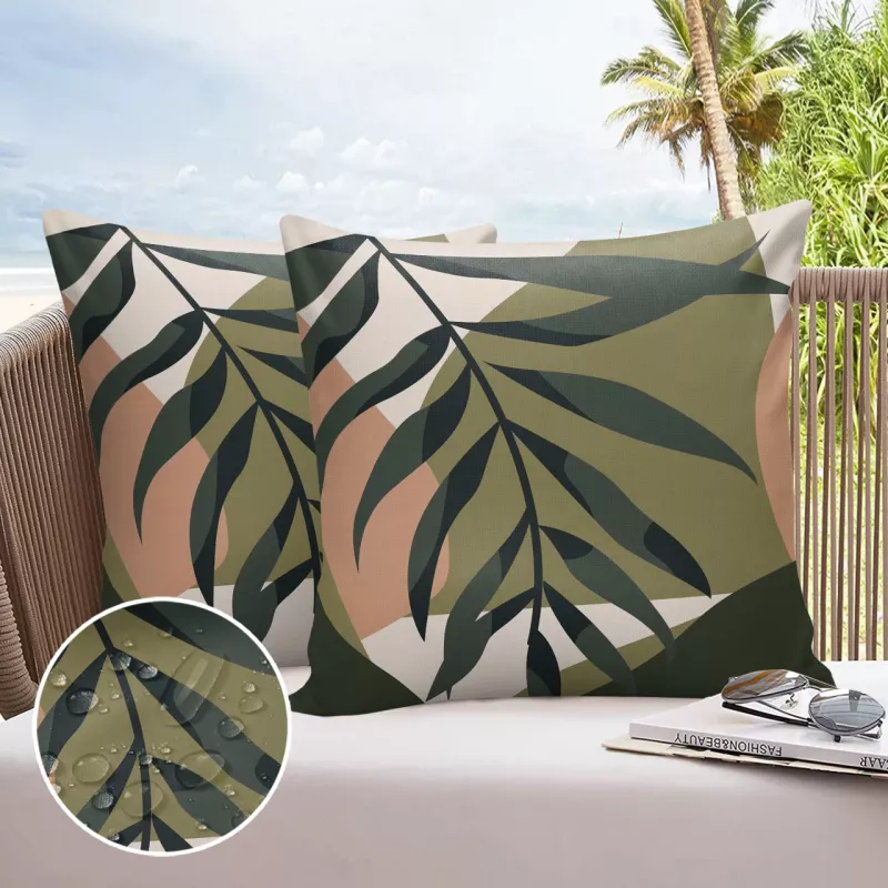 Housse de coussin imperméable à motif plante tropicale