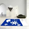 Tapis de salon bleu et blanc à motif fleurs artistiques