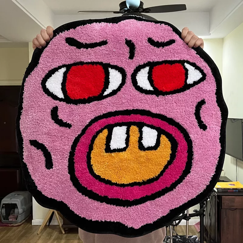 Tapis de chambre rond du visage de cherry Bomb tufté à la main 