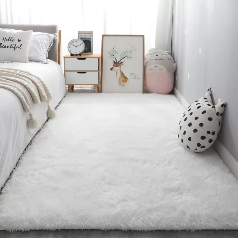 Tapis de chambre blanc en peluche super doux