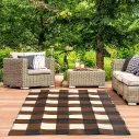 Tapis d'extérieur confortable en polypropylène recyclé marron à carreaux