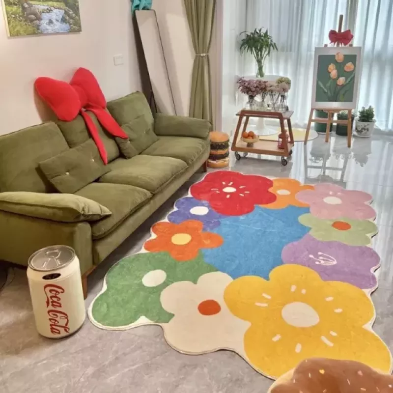 Tapis de chambre artistique avec des impressions de fleurs multicolores