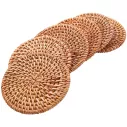 Dessous de verre rond marron en rotin naturel tissé à la main