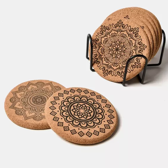 Dessous de verre rond en bois à motif fleur