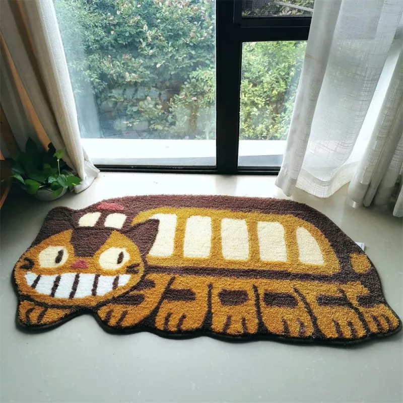 Tapis de chambre créatif en 3D en forme de chat bus jaune 